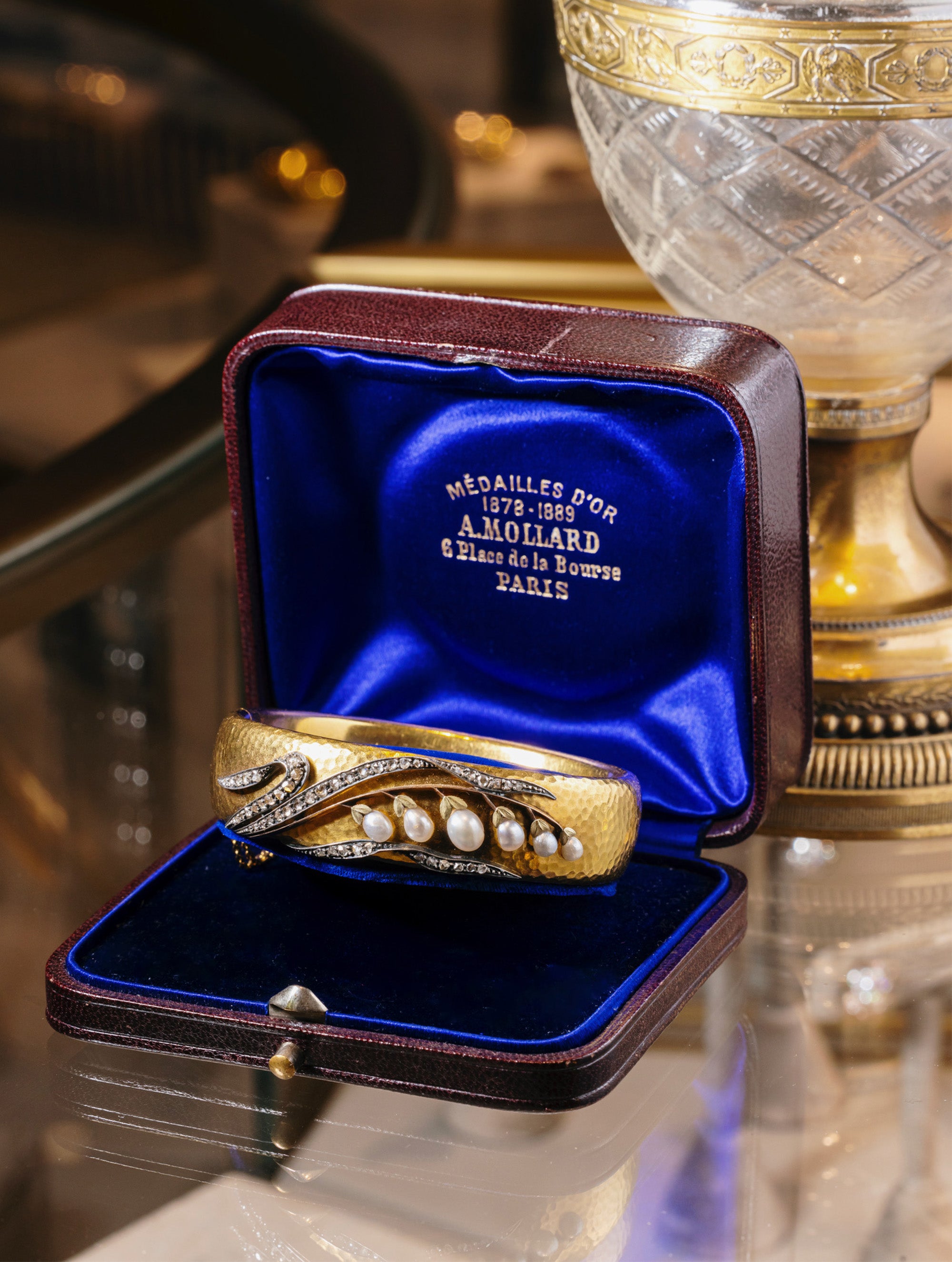 Diamond and Pearl Bangle with Fitted Box