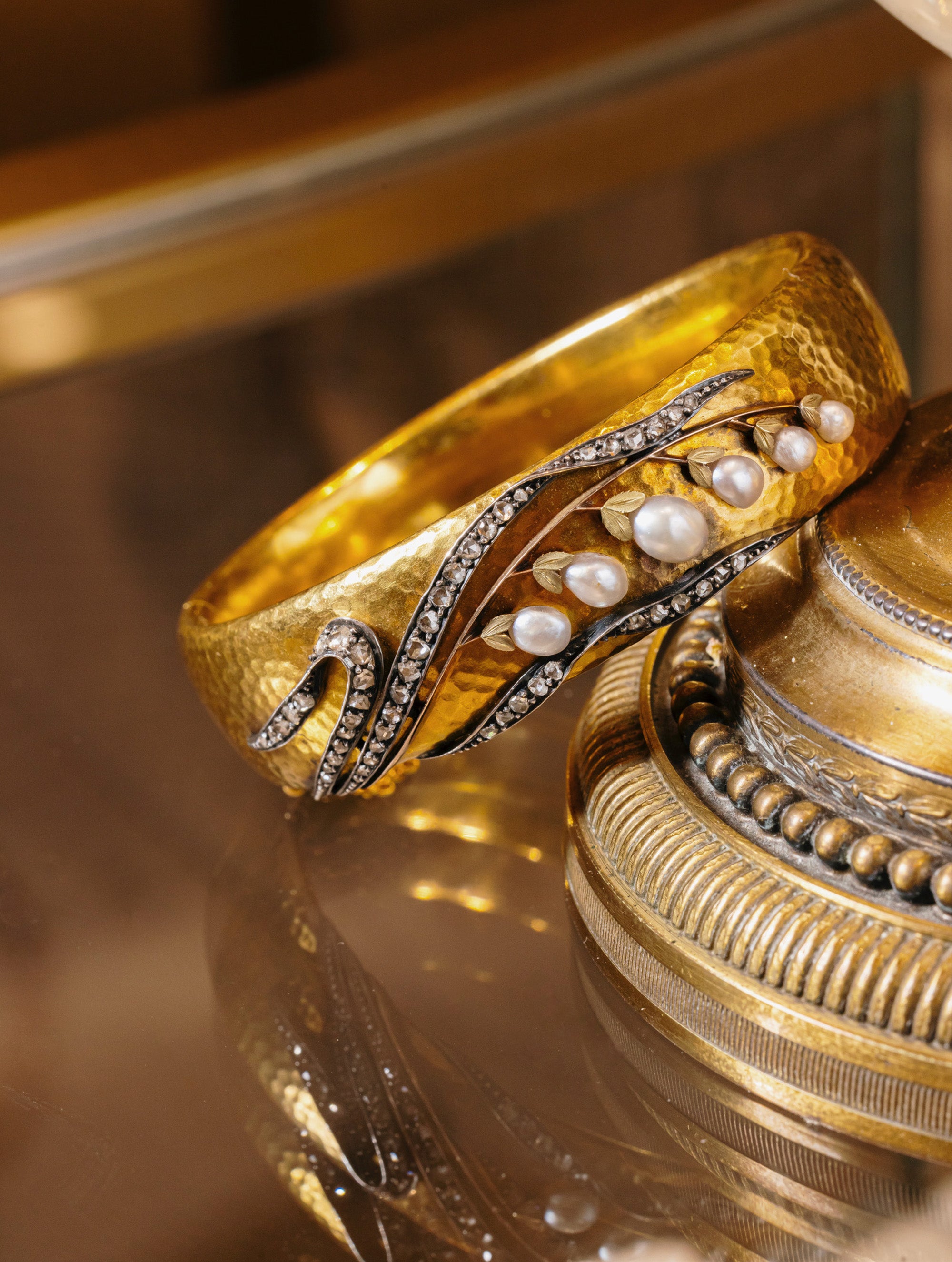 Diamond and Pearl Bangle with Fitted Box