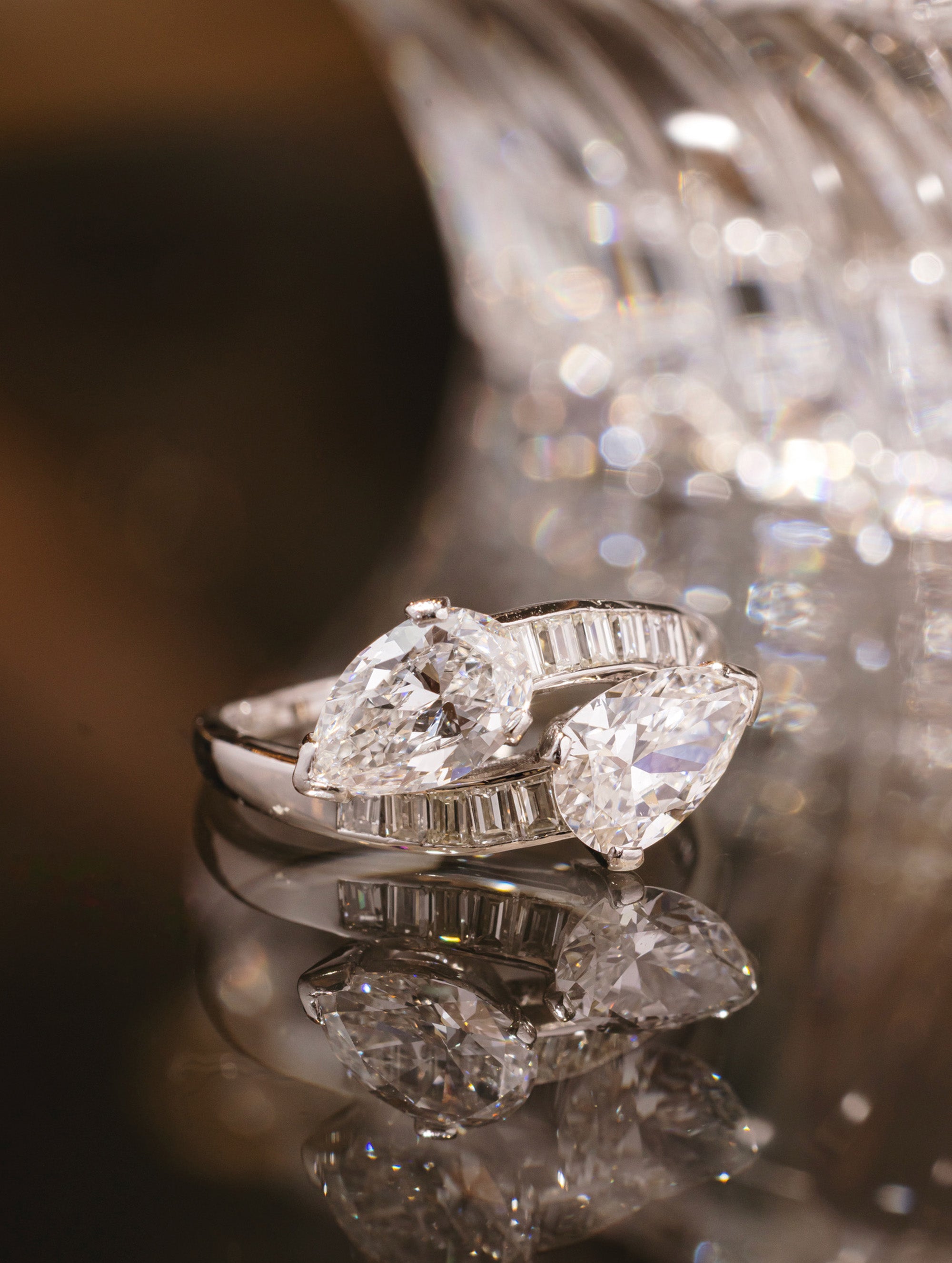 Art Deco Pear Diamond Bypass Ring