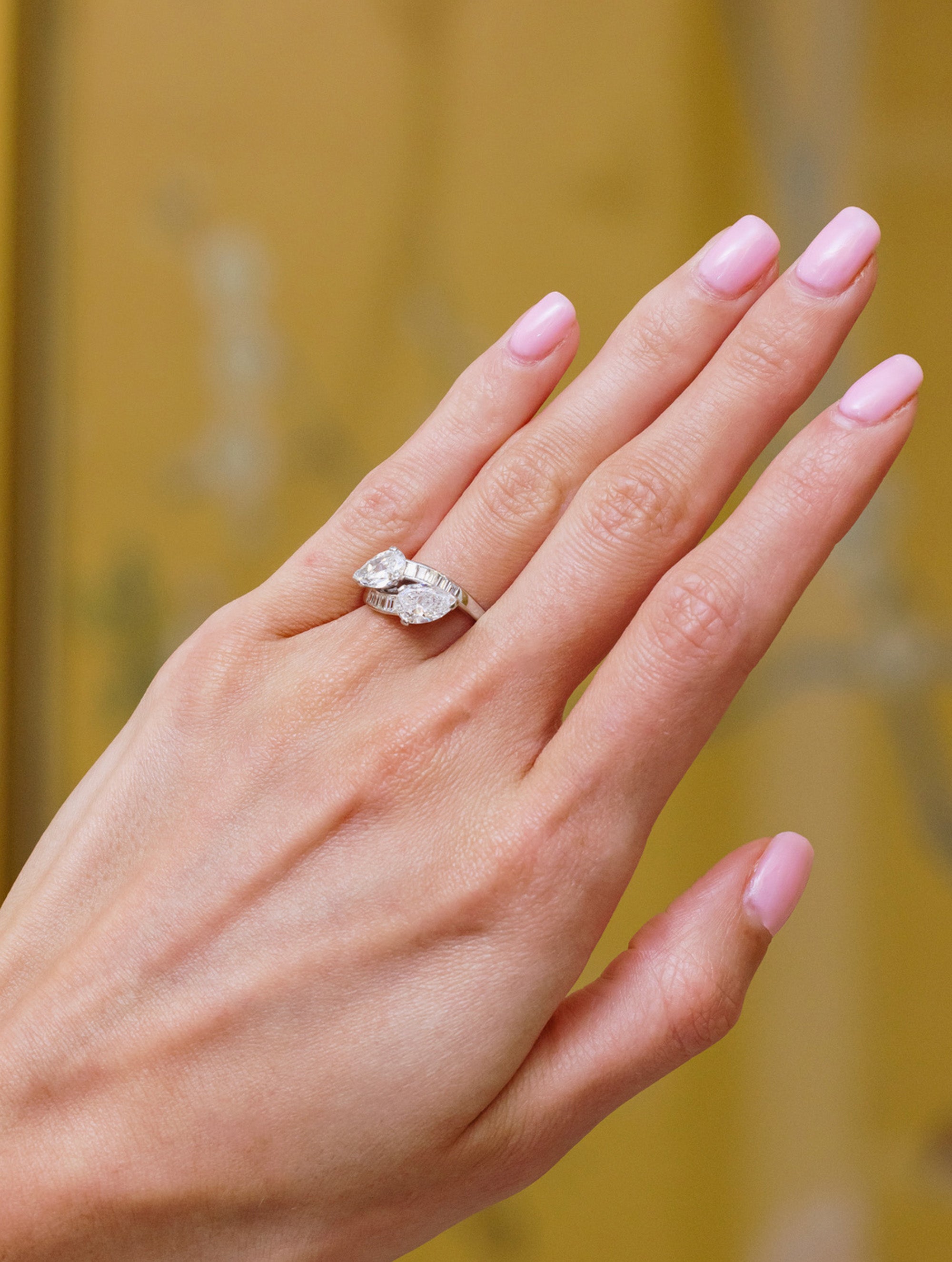 Art Deco Pear Diamond Bypass Ring