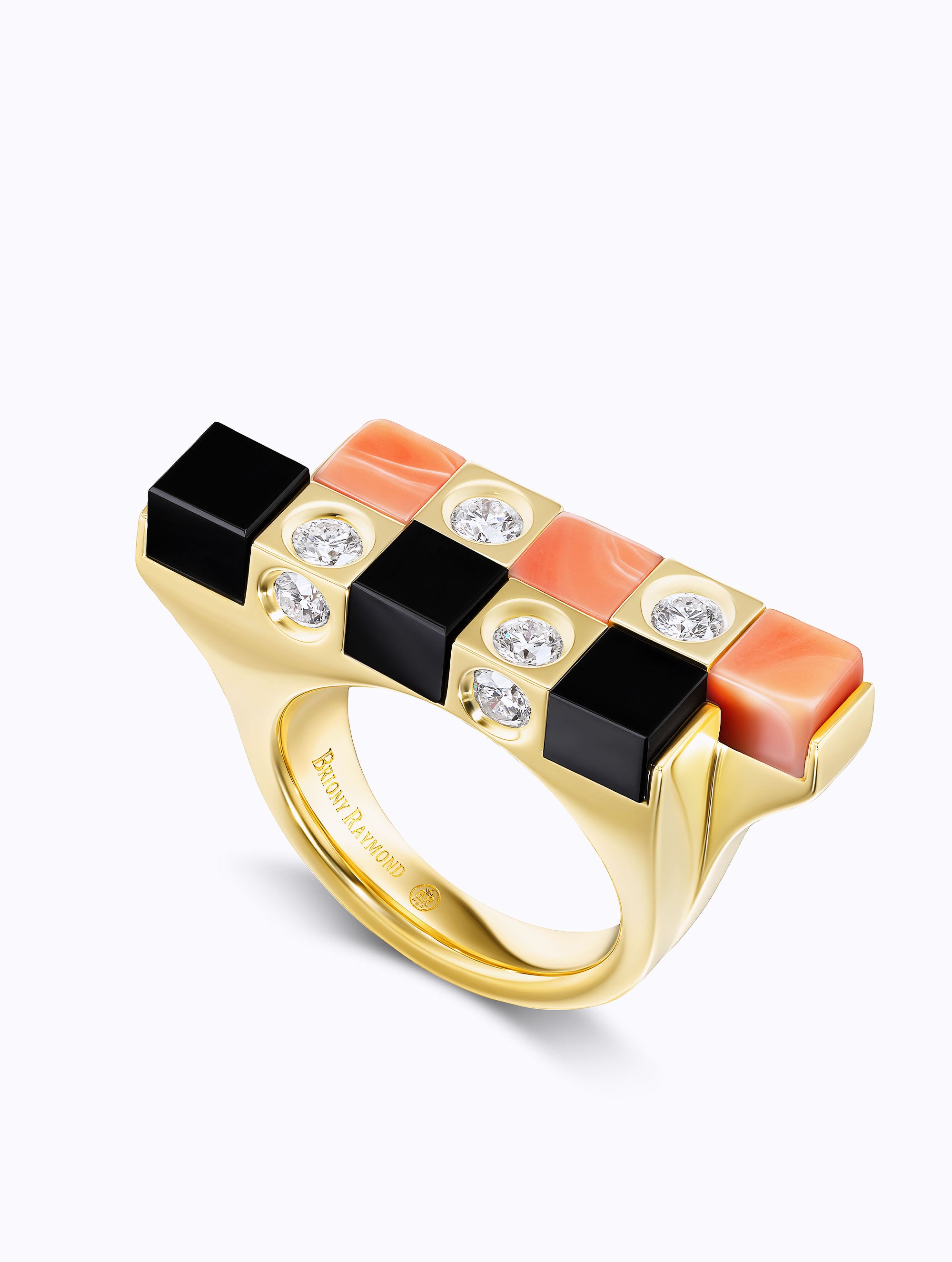 Carousel Onyx, Coral & Diamond Cocktail Ring