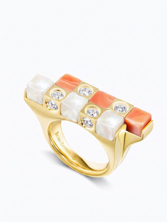 Carousel Coral, Mother of Pearl & Diamond Cocktail Ring