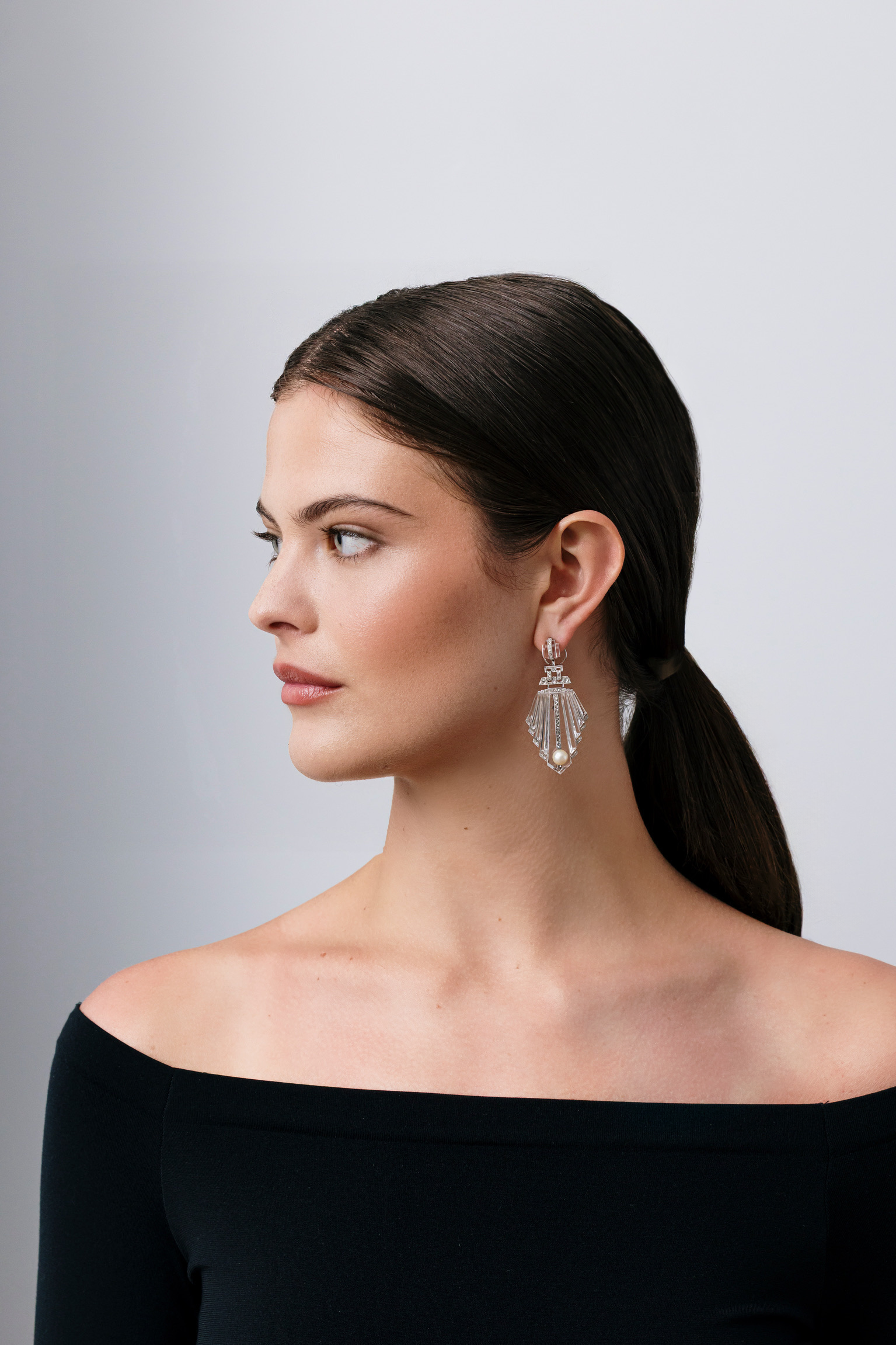 Art Deco Rock Crystal & Diamond Drop Earrings, Circa 1920s