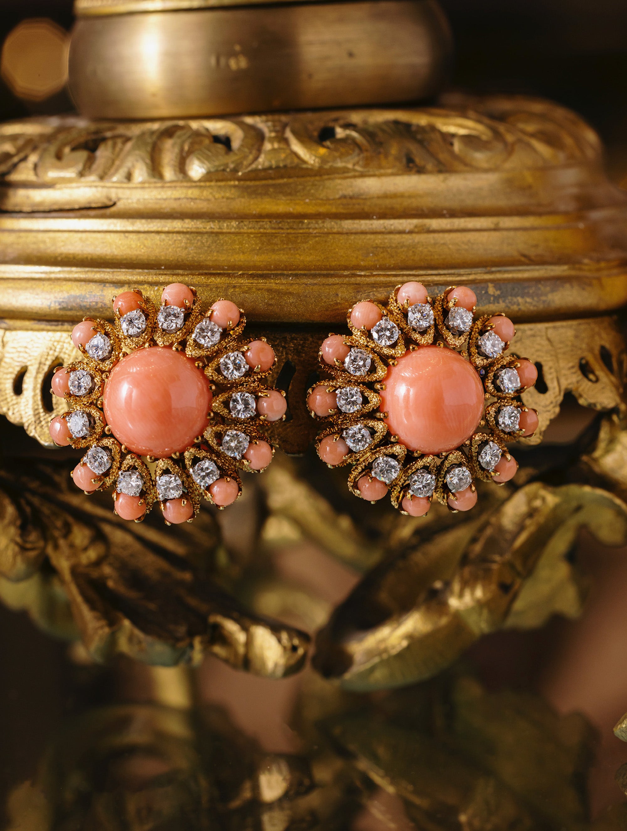 Vintage Van Cleef & Arpels Coral Floral Motif Ear Clips