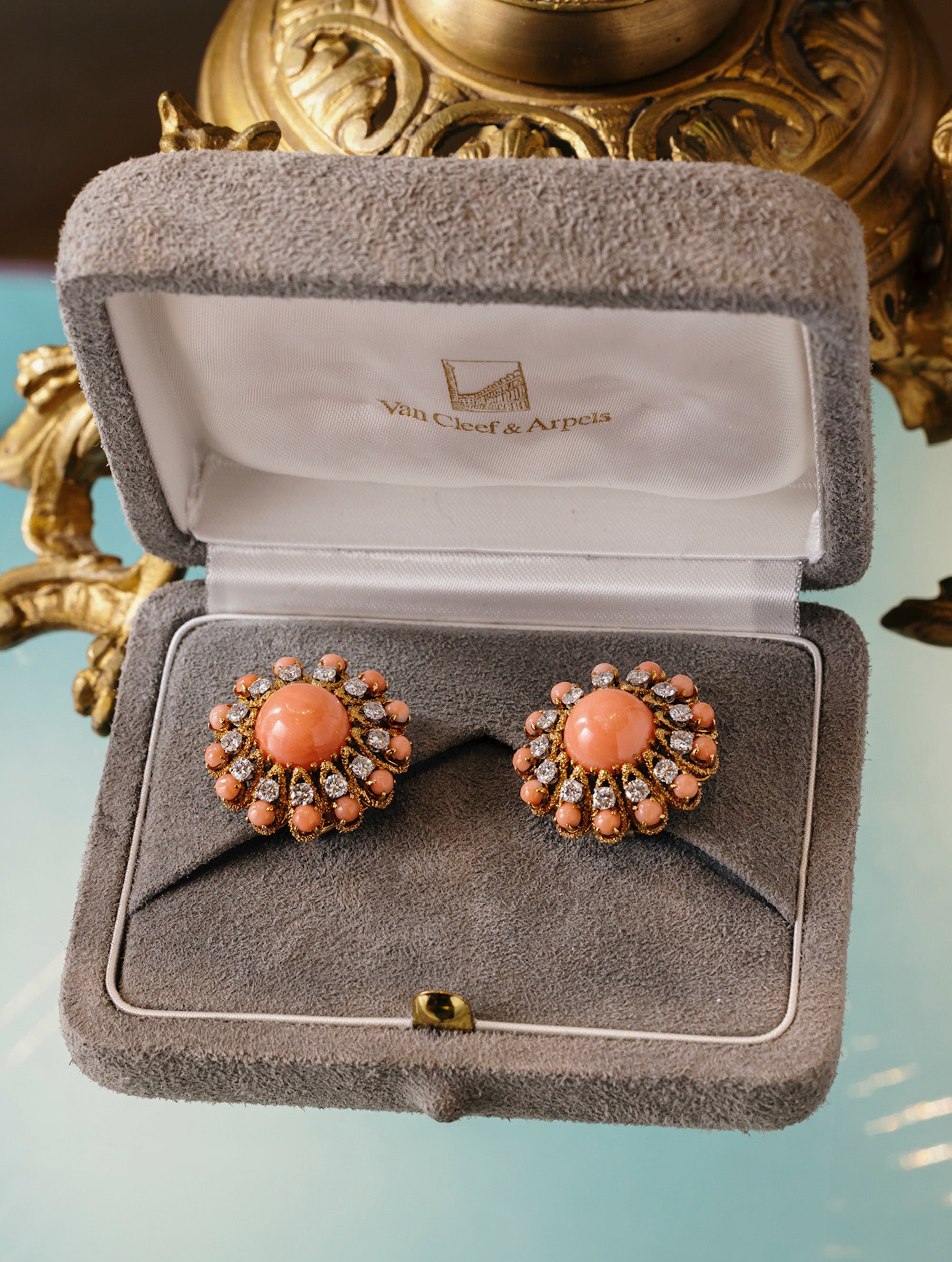 Vintage Van Cleef & Arpels Coral Floral Motif Ear Clips