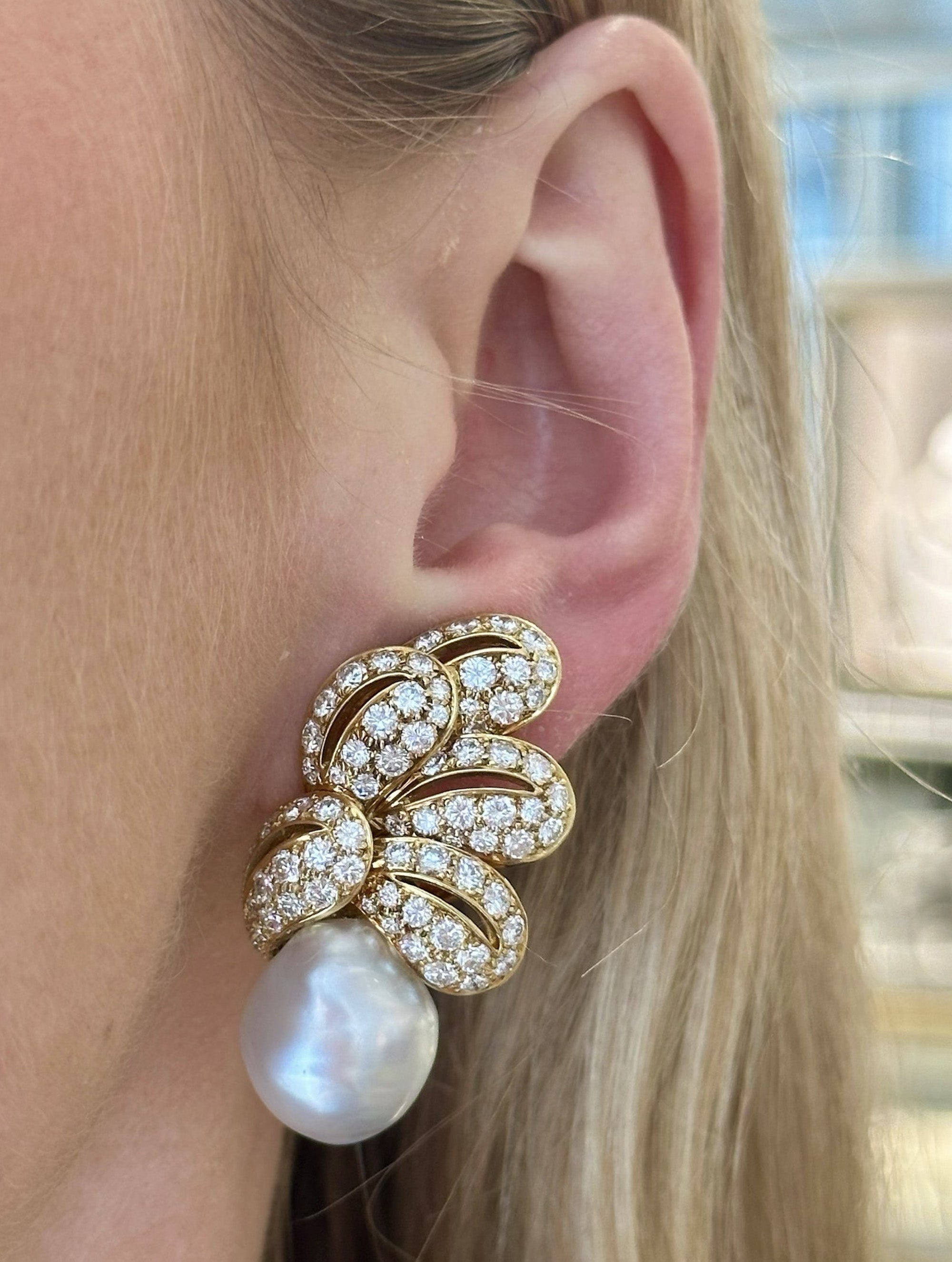 Vintage South Sea Pearl & Diamond Earrings