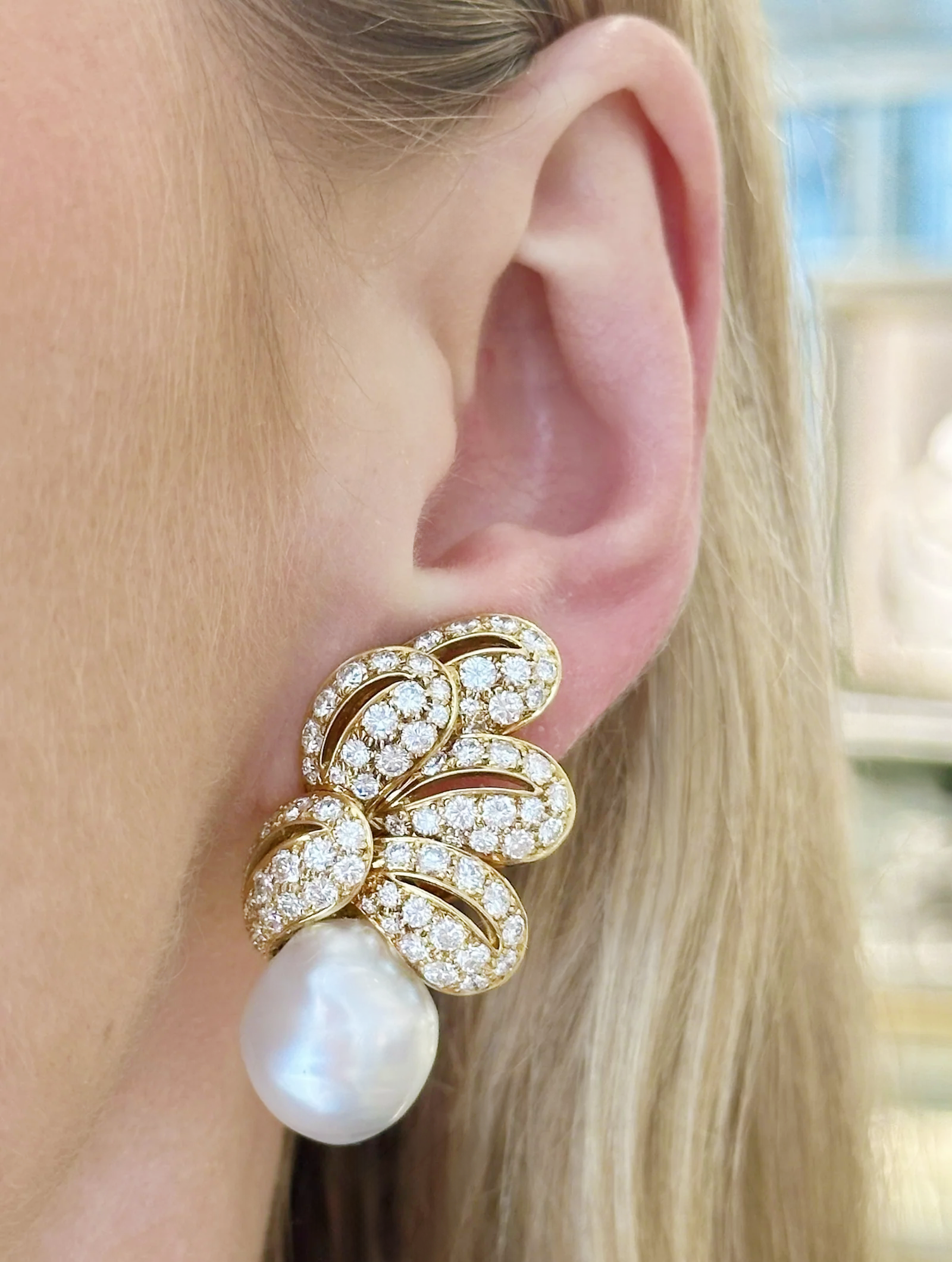 Vintage South Sea Pearl & Diamond Earrings
