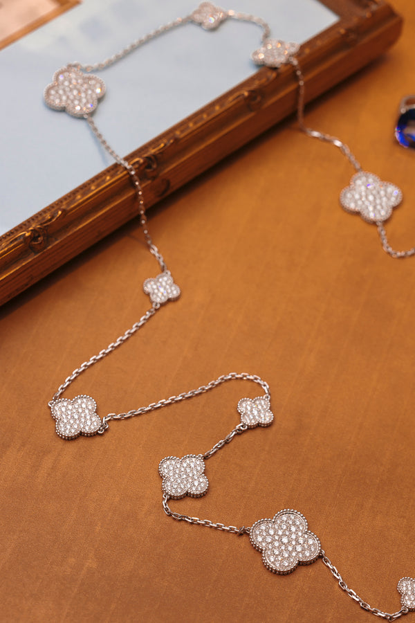 Vintage Van Cleef & Arpels “Magic Alhambra”  16 Motif Pavé Diamond Necklace
