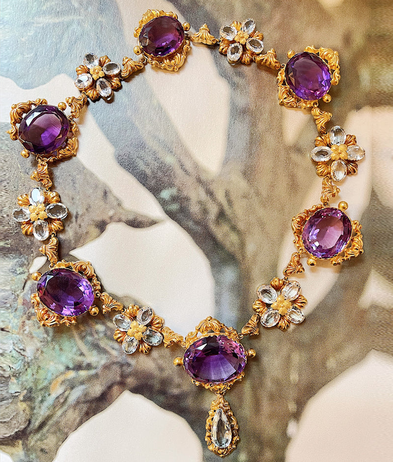 Antique Amethyst & Aquamarine Necklace and Earring Set