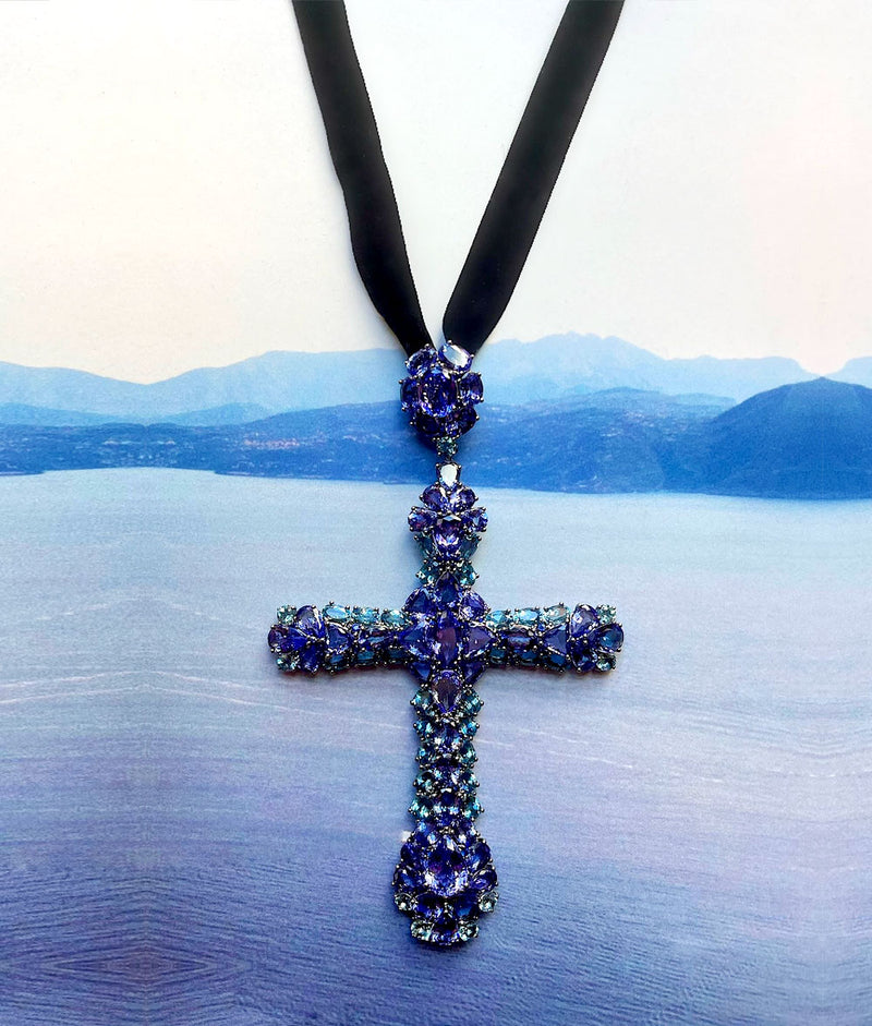 Gem And Harmony Sterling Silver Tanzanite Cross Pendant Necklace with Chain  1/3 Carat (ctw)