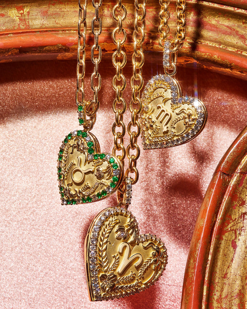 Classic Diamond Leo Zodiac Memoir Heart Locket