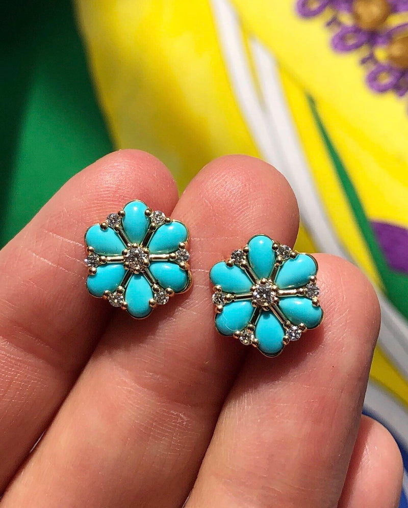 Confetti Cluster Turquoise & Diamond Earrings