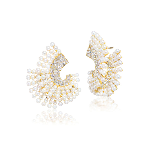 Pearl & Diamond Confetti Plume Earrings