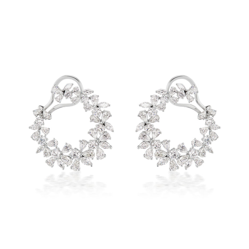Memoire 18k White Gold Diamond V-Shape Hoop Earrings