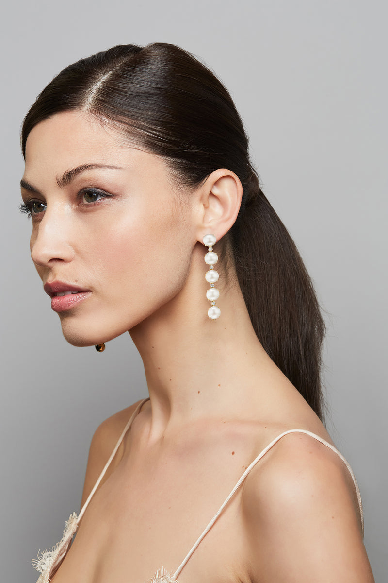 Pearl & Beads Embellished American Diamond Drop Earrings | B-256-SP-22-25 |  Cilory.com