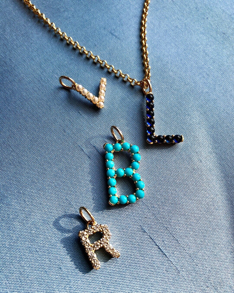 Confetti Turquoise Letter Pendant