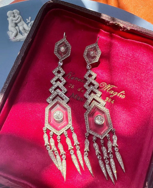 Art Deco Rock Crystal & Diamond Earrings