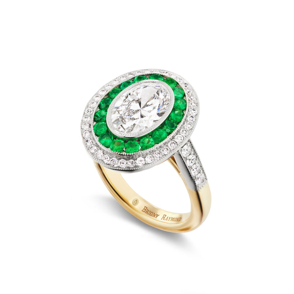 Diamond and Emerald Double Halo Ring