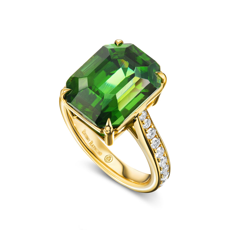 Green Zircon  & Diamond Delphina Ring