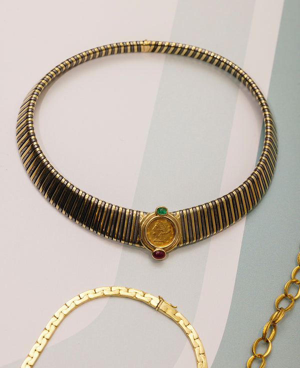 Gold Coin, Emerald & Ruby Necklace
